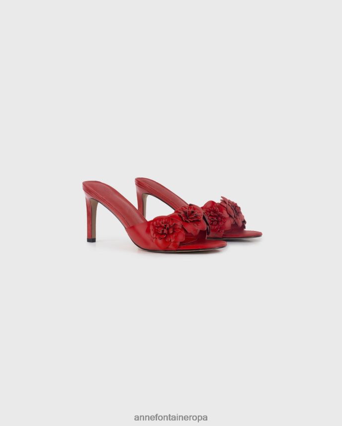 zapatos es Anne Fontaine mujer camilla tacón de cuero sin cordones con flores rojo 646LTX30