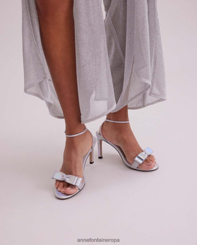 zapatos es Anne Fontaine mujer maria heel tacón alto iridiscente con detalle de lazo plata 646LTX42