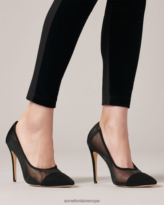 zapatos es Anne Fontaine mujer salón de tacón gisella con cuerpo de malla y flor extraíble negro 646LTX48