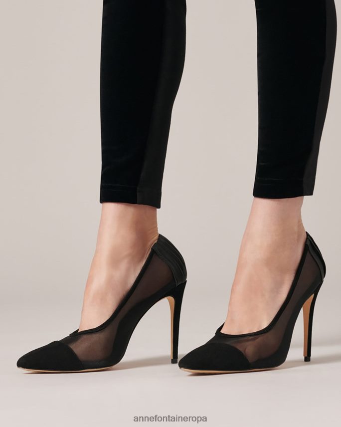 zapatos es Anne Fontaine mujer salón de tacón gisella con cuerpo de malla y flor extraíble negro 646LTX48