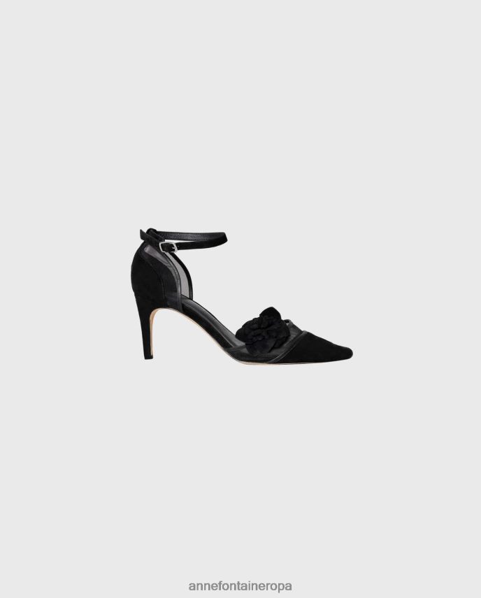 zapatos es Anne Fontaine mujer salón gisella-orsay con tacón y detalles de ante y malla negro 646LTX47