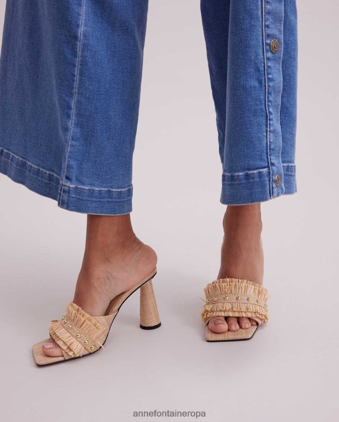 zapatos es Anne Fontaine mujer tacones alvar palas de piel natural con detalles de volantes de rafia oro 646LTX40