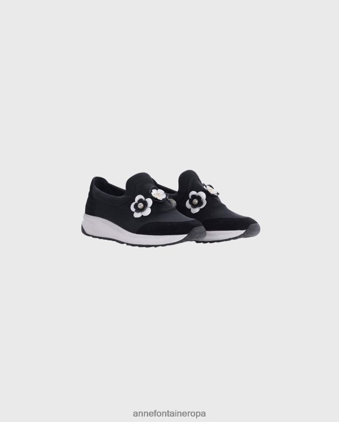 zapatos es Anne Fontaine mujer Zapatilla owell y zapatillas con detalles florales. blanco negro 646LTX1
